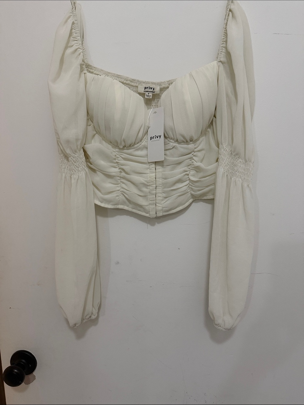 Ivory Ruched Long-Sleeve Bustier Top NWT